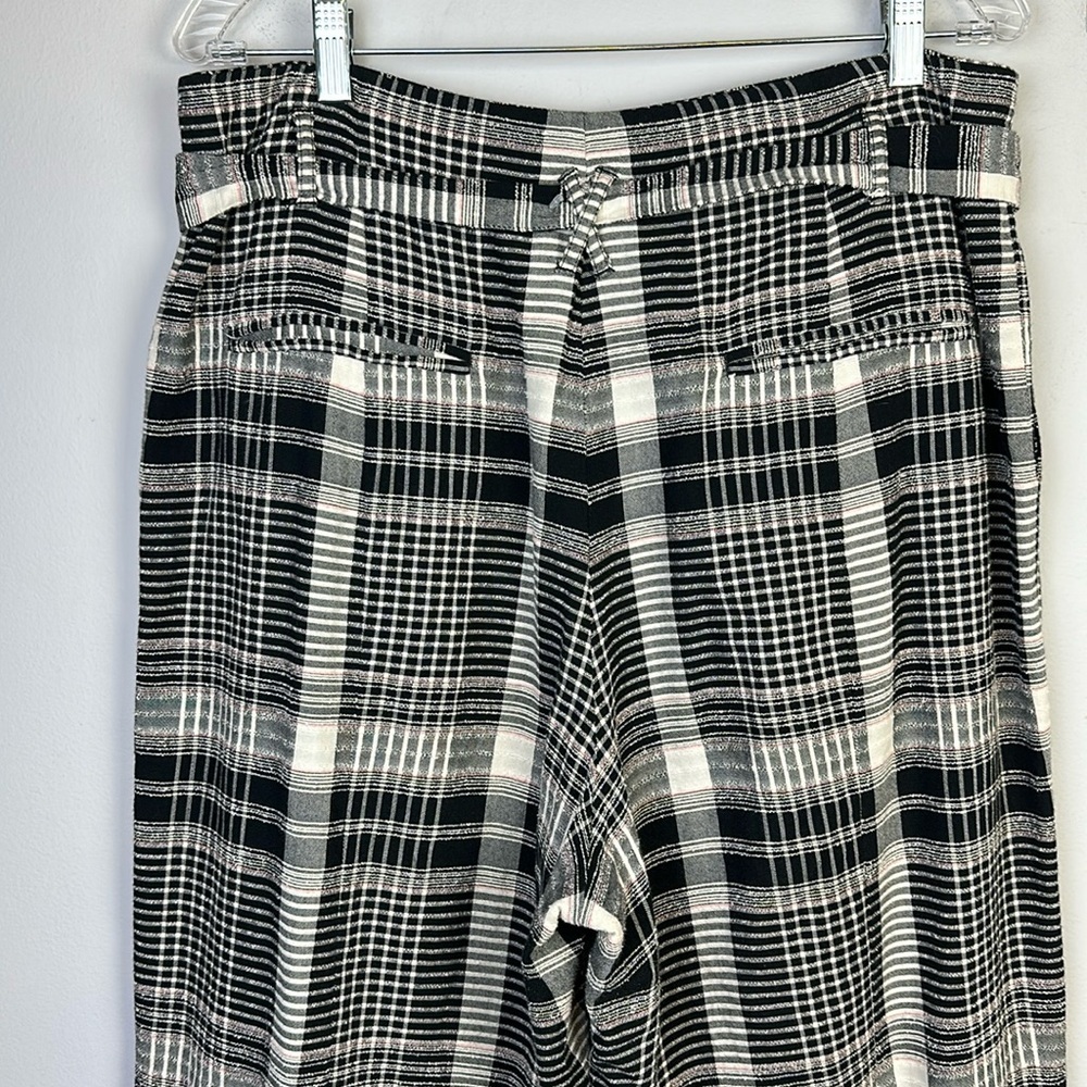Anthropologie Luca Wide Leg Pant Sz 14 High Waist Pockets Cropped Plaid Textured - Picture 12 of 16